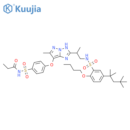 Propanamide,N-[[4-[[2-[2-[[[2-butoxy-5-(1,1,3,3-tetramethylbutyl)phenyl]sulfonyl]amino]-1-methylethyl]-6-methyl-1H-pyrazolo[1,5-b][1,2,4]triazol-7-yl]oxy]phenyl]sulfonyl]- structure