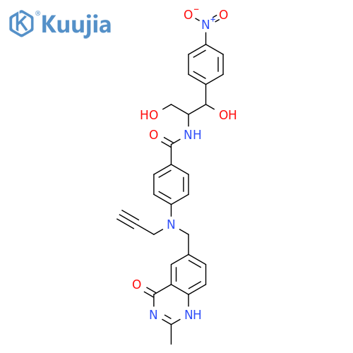 Benzamide,4-[[(1,4-dihydro-2-methyl-4-oxo-6-quinazolinyl)methyl]-2-propynylamino]-N-[2-hydroxy-1-(hydroxymethyl)-2-(4-nitrophenyl)ethyl]- structure