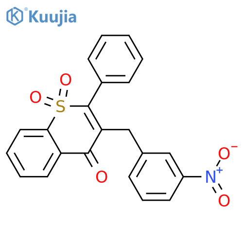 4H-1-Benzothiopyran-4-one, 3-[(3-nitrophenyl)methyl]-2-phenyl-, 1,1-dioxide structure