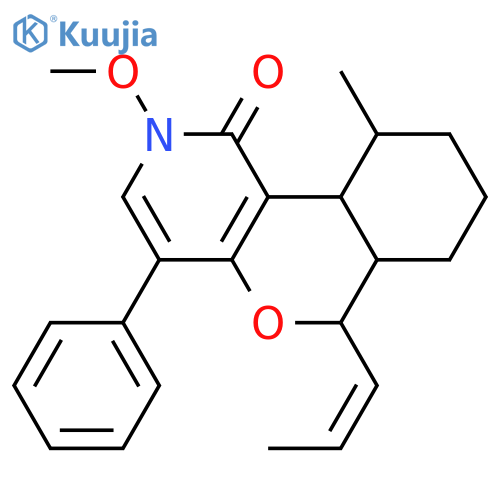 1H-[2]Benzopyrano[4,3-c]pyridin-1-one, 2,6,6a,7,8,9,10,10a-octahydro-2-methoxy-10-methyl-4-phenyl-6-(1E)-1-propen-1-yl-, (6R,6aS,10S,10aR)-rel-(-)- structure