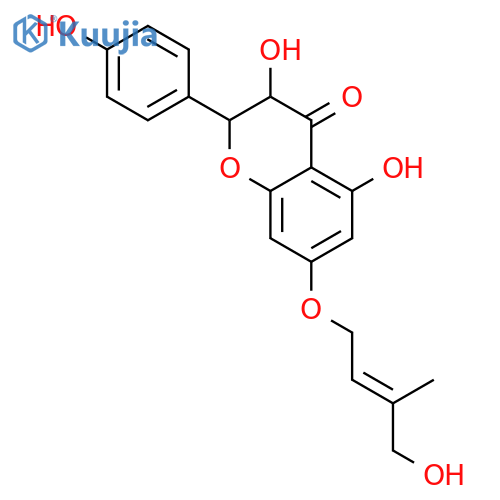(2R,3R)-3,5-dihydroxy-7-((E)-4-hydroxy-3-methylbut-2-enyloxy)-2-(4-hydroxyphenyl)chroman-4-one structure