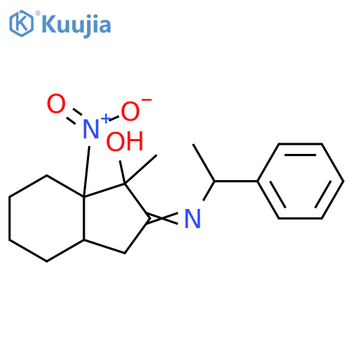 1H-Inden-1-ol, octahydro-1-methyl-7a-nitro-2-[(1-phenylethyl)imino]- structure