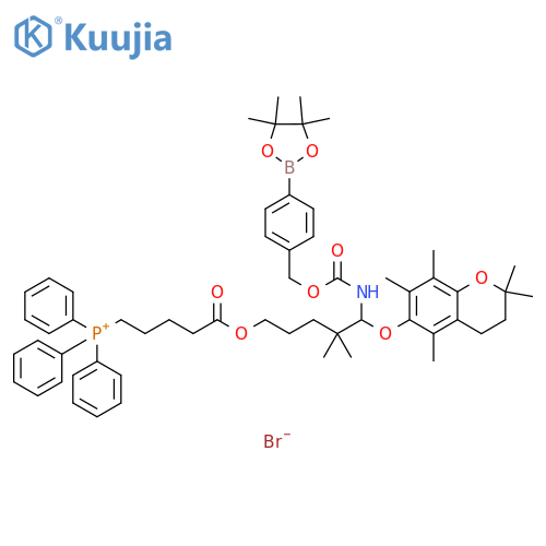 Phosphonium, [5-[[5-[(3,4-dihydro-2,2,5,7,8-pentamethyl-2H-1-benzopyran-6-yl)oxy]-4,4-dimethyl-5-[[[[4-(4,4,5,5-tetramethyl-1,3,2-dioxaborolan-2-yl)phenyl]methoxy]carbonyl]amino]pentyl]oxy]-5-oxopentyl]triphenyl-, bromide (1:1) structure