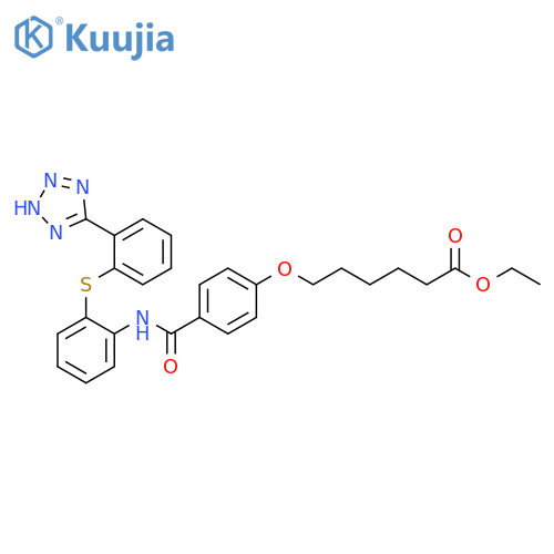 Hexanoic acid, 6-[4-[[[2-[[2-(2H-tetrazol-5-yl)phenyl]thio]phenyl]amino]carbonyl]phenoxy]-, ethyl ester structure