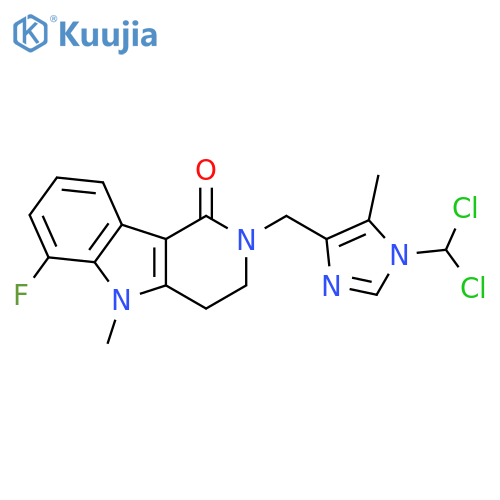 1H-Pyrido[4,3-b]indol-1-one, 2-[[1-(dichloromethyl)-5-methyl-1H-imidazol-4-yl]methyl]-6-fluoro-2,3,4,5-tetrahydro-5-methyl- structure