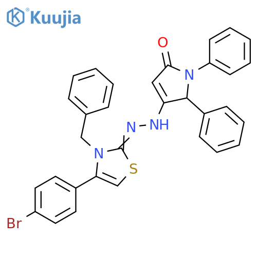 2(3H)-Thiazolone, 4-(4-bromophenyl)-3-(phenylmethyl)-,(2,5-dihydro-5-oxo-1,2-diphenyl-1H-pyrrol-3-yl)hydrazone structure