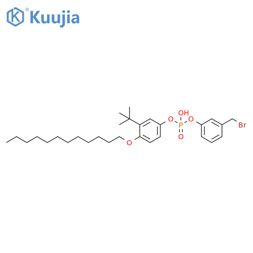 Phosphoric acid, mono[3-(bromomethyl)phenyl]mono[3-(1,1-dimethylethyl)-4-(dodecyloxy)phenyl] ester structure