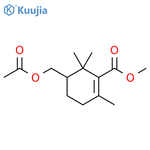 1-Cyclohexene-1-carboxylic acid, 5-[(acetyloxy)methyl]-2,6,6-trimethyl-, methyl ester structure