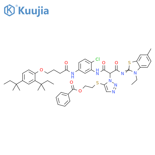Propanediamide,2-[5-[[2-(benzoyloxy)ethyl]thio]-1H-1,2,3-triazol-1-yl]-N-[5-[[4-[2,4-bis(1,1-dimethylpropyl)phenoxy]-1-oxobutyl]amino]-2-chlorophenyl]-N'-(3-ethyl-6-methyl-2(3H)-benzothiazolylidene)- structure
