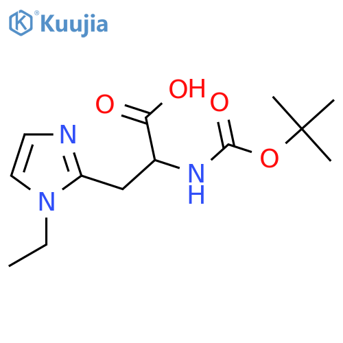 2-{(tert-butoxy)carbonylamino}-3-(1-ethyl-1H-imidazol-2-yl)propanoic acid structure