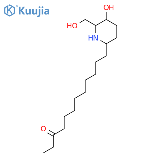 12-[(2R,5S,6R)-5-hydroxy-6-(hydroxymethyl)piperidin-2-yl]dodecan-3-one structure