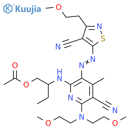 3-Pyridinecarbonitrile,6-[[1-[(acetyloxy)methyl]propyl]amino]-2-[bis(2-methoxyethyl)amino]-5-[[4-cyano-3-(2-methoxyethyl)-5-isothiazolyl]azo]-4-methyl- structure