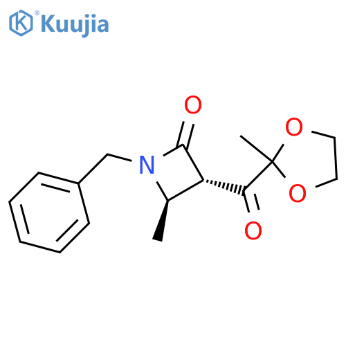 2-Azetidinone, 4-methyl-3-[(2-methyl-1,3-dioxolan-2-yl)carbonyl]-1-(phenylmethyl)-, trans- (9CI) structure