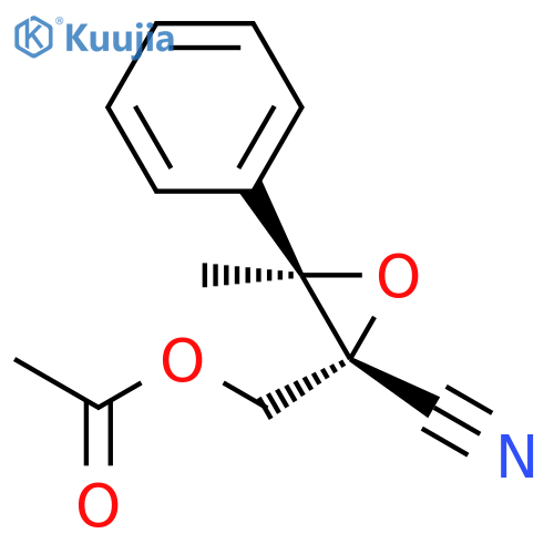 Oxiranecarbonitrile, 2-[(acetyloxy)methyl]-3-methyl-3-phenyl-, trans- structure