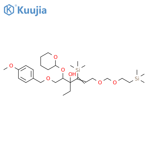 5,7,14-Trioxa-2-silapentadec-9-en-11-ol, 11-ethyl-15-(4-methoxyphenyl)-2,2-dimethyl-12-[(tetrahydro-2H-pyran-2-yl)oxy]-10-(trimethylsilyl)- (9CI) structure