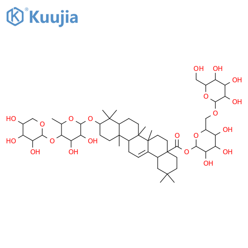 Olean-12-en-28-oic acid, 3-[(6-deoxy-4-O-β-D-xylopyranosyl-α-L-mannopyranosyl)oxy]-, 6-O-β-D-glucopyranosyl-β-D-glucopyranosyl ester, (3β)- (9CI) structure