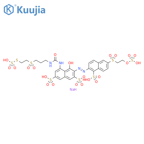 2,7-Naphthalenedisulfonic acid,4-hydroxy-3-[[1-sulfo-6-[[2-(sulfooxy)ethyl]sulfonyl]-2-naphthalenyl]azo]-5-[[[[3-[[2-(sulfothio)ethyl]sulfonyl]propyl]amino]carbonyl]amino]-, sodiumsalt structure
