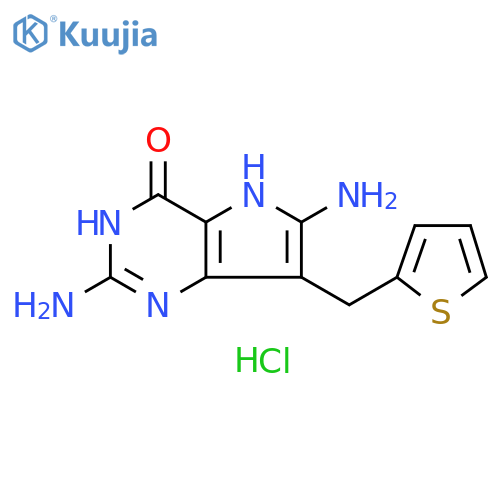 4H-Pyrrolo[3,2-d]pyrimidin-4-one, 2,6-diamino-3,5-dihydro-7-(2-thienylmethyl)-, hydrochloride (1:1) structure