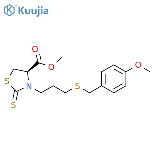 4-Thiazolidinecarboxylic acid, 3-[3-[[(4-methoxyphenyl)methyl]thio]propyl]-2-thioxo-, methyl ester, (R)- (9CI) structure