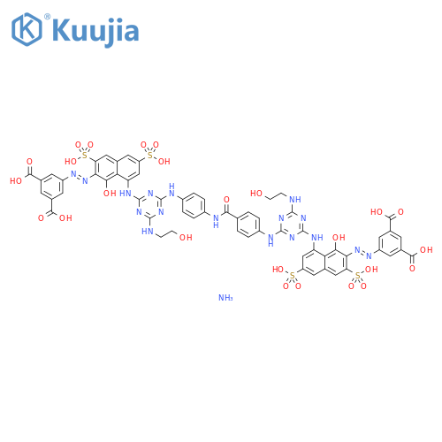 1,3-Benzenedicarboxylic acid,5-[[8-[[4-[[4-[[4-[[4-[[7-[(3,5-dicarboxyphenyl)azo]-8-hydroxy-3,6-disulfo-1-naphthalenyl]amino]-6-[(2-hydroxyethyl)amino]-1,3,5-triazin-2-yl]amino]benzoyl]amino]phenyl]amino]-6-[(2-hydroxyethyl)amino]-1,3,5-triazin-2-yl]amino structure