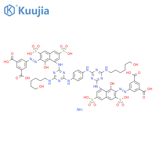 1,3-Benzenedicarboxylic acid, 5,5'-[1,4-phenylenebis[imino[6-[(6-hydroxyhexyl)amino]-1,3,5-triazine-4,2-diyl]imino(8-hydroxy-3,6-disulfo-1,7-naphthalenediyl)azo]]bis-, ammonium salt (9CI) structure