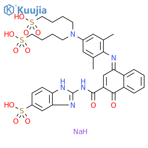 1H-Benzimidazole-6-sulfonic acid, 2-[[[4-[[4-[bis(4-sulfobutyl)amino]-2,6-dimethylphenyl]imino]-1,4-dihydro-1-oxo-2-naphthalenyl]carbonyl]amino]-, sodium salt (1:3) structure