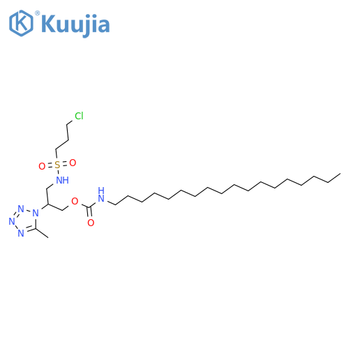 Carbamic acid, octadecyl-, 3-[[(3-chloropropyl)sulfonyl]amino]-2-(5-methyl-1H-tetrazol-1-yl)propyl ester (9CI) structure
