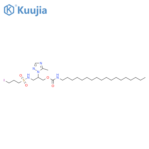Carbamic acid, octadecyl-, 3-[[(3-iodopropyl)sulfonyl]amino]-2-(5-methyl-1H-1,2,4-triazol-1-yl)propyl ester (9CI) structure