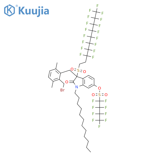 1-Butanesulfonic acid, 1,1,2,2,3,3,4,4,4-nonafluoro-, 3-[[2-(bromomethyl)-3,6-dimethylphenyl]methyl]-1-dodecyl-3-[(3,3,4,4,5,5,6,6,7,7,8,8,9,9,10,10,10-heptadecafluorodecyl)sulfonyl]-2,3-dihydro-2-oxo-1H-indol-6-yl ester structure