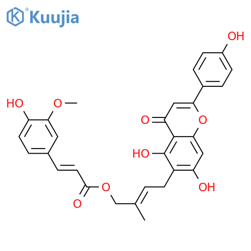 4',5,7-Trihydroxy-6-prenylflavone; 4''-O-(4-Hydroxy-3-methoxy-E-cinnamoyloxy)(3''E-) structure