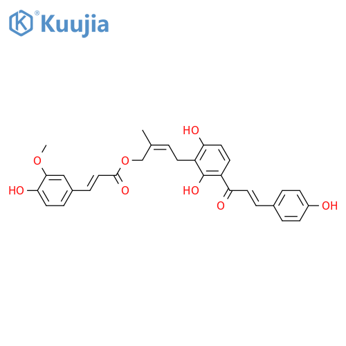 2',4,4'-Trihydroxy-3'-prenylchalcone; (E)-form, 4''-O-(4-Hydroxy-3-methoxy-E-cinnamoyloxy)(3''E-) structure