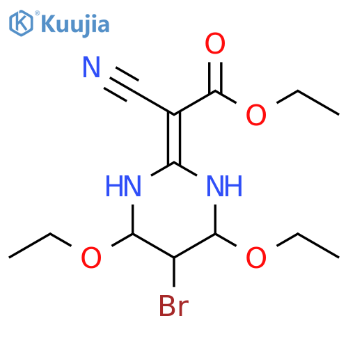 Acetic acid,(5-bromo-4,6-diethoxytetrahydro-2(1H)-pyrimidinylidene)cyano-, ethylester structure