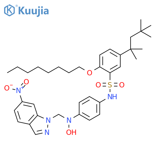 Benzenesulfonamide,N-[4-[hydroxy[(6-nitro-1H-indazol-1-yl)methyl]amino]phenyl]-2-(octyloxy)-5-(1,1,3,3-tetramethylbutyl)- structure