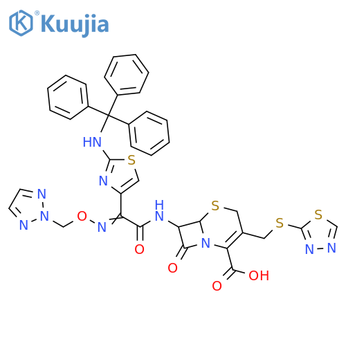 5-Thia-1-azabicyclo[4.2.0]oct-2-ene-2-carboxylic acid,8-oxo-3-[(1,3,4-thiadiazol-2-ylthio)methyl]-7-[[[(2H-1,2,3-triazol-2-ylmethoxy)imino][2-[(triphenylmethyl)amino]-4-thiazolyl]acetyl]amino]- structure