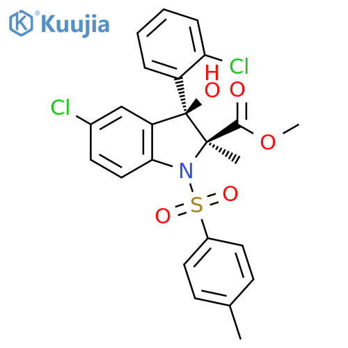 1H-Indole-2-carboxylic acid,5-chloro-3-(2-chlorophenyl)-2,3-dihydro-3-hydroxy-2-methyl-1-[(4-methylphenyl)sulfonyl]-, methyl ester, trans- structure