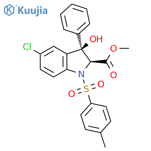 1H-Indole-2-carboxylic acid,5-chloro-2,3-dihydro-3-hydroxy-1-[(4-methylphenyl)sulfonyl]-3-phenyl-,methyl ester, trans- structure
