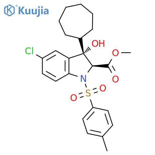 1H-Indole-2-carboxylic acid,5-chloro-3-cycloheptyl-2,3-dihydro-3-hydroxy-1-[(4-methylphenyl)sulfonyl]-, methyl ester, cis- structure