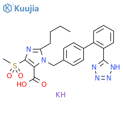 1H-Imidazole-5-carboxylic acid, 2-butyl-4-(methylsulfonyl)-1-[[2'-(2H-tetrazol-5-yl)[1,1'-biphenyl]-4-yl]methyl]-, potassium salt (1:1) structure
