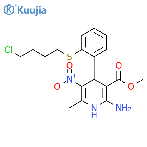 3-Pyridinecarboxylic acid, 2-amino-4-[2-[(4-chlorobutyl)thio]phenyl]-1,4-dihydro-6-methyl-5-nitro-, methyl ester structure
