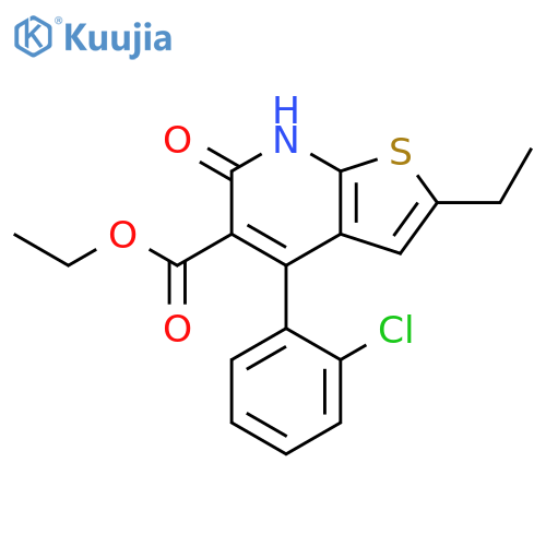 Thieno[2,3-b]pyridine-5-carboxylic acid,4-(2-chlorophenyl)-2-ethyl-6,7-dihydro-6-oxo-, ethyl ester structure