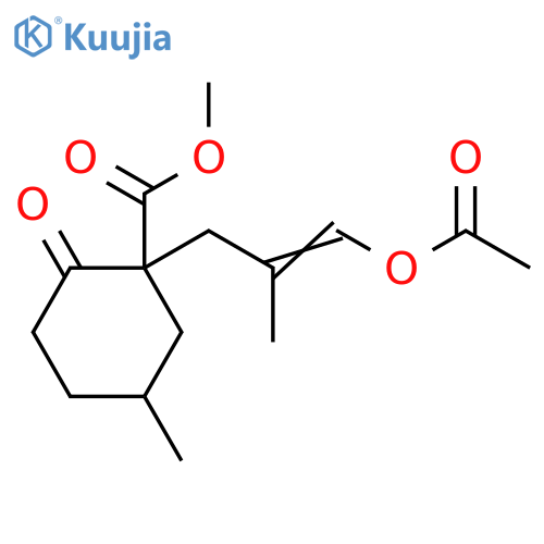 Cyclohexanecarboxylic acid,1-[3-(acetyloxy)-2-methyl-2-propenyl]-5-methyl-2-oxo-, methyl ester structure