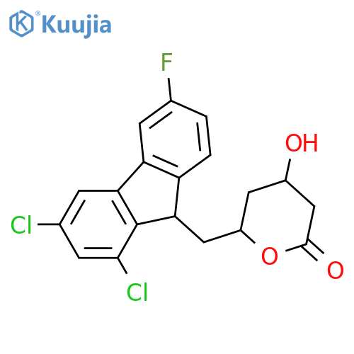 2H-Pyran-2-one,6-[(1,3-dichloro-6-fluoro-9H-fluoren-9-yl)methyl]tetrahydro-4-hydroxy- structure