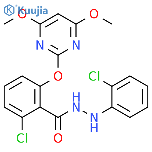 Benzoic acid, 2-chloro-6-[(4,6-dimethoxy-2-pyrimidinyl)oxy]-,2-(2-chlorophenyl)hydrazide structure