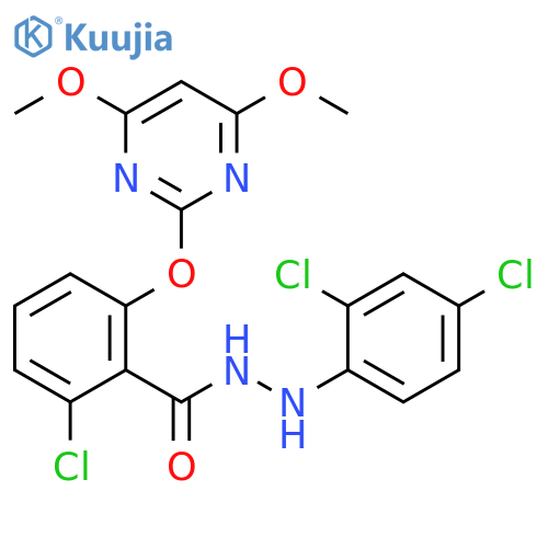 Benzoic acid, 2-chloro-6-[(4,6-dimethoxy-2-pyrimidinyl)oxy]-, 2-(2,4-dichlorophenyl)hydrazide structure