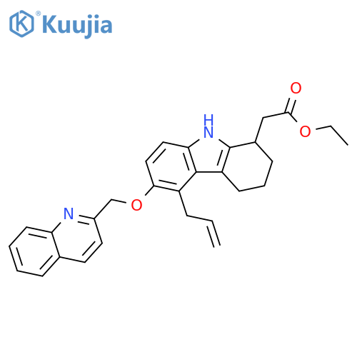 1H-Carbazole-1-acetic acid,2,3,4,9-tetrahydro-5-(2-propenyl)-6-(2-quinolinylmethoxy)-, ethyl ester structure