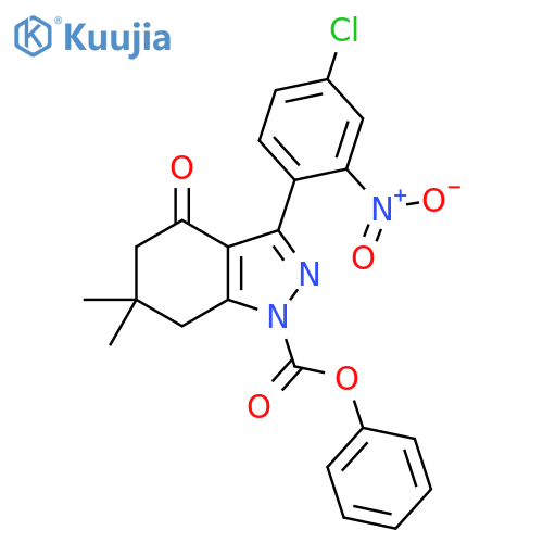 1H-Indazole-1-carboxylic acid, 3-(4-chloro-2-nitrophenyl)-4,5,6,7-tetrahydro-6,6-dimethyl-4-oxo-, phenyl ester structure