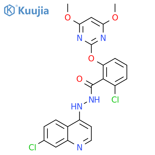 Benzoic acid, 2-chloro-6-[(4,6-dimethoxy-2-pyrimidinyl)oxy]-, 2-(7-chloro-4-quinolinyl)hydrazide structure
