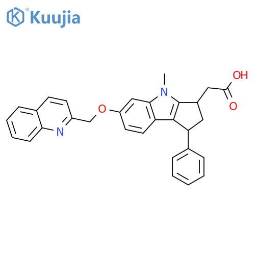 Cyclopent[b]indole-3-acetic acid,1,2,3,4-tetrahydro-4-methyl-1-phenyl-6-(2-quinolinylmethoxy)- structure