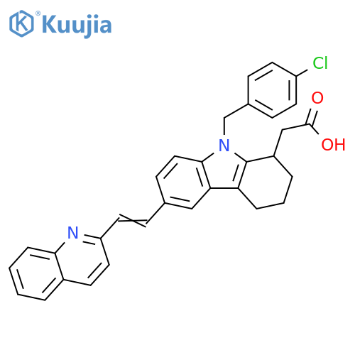 1H-Carbazole-1-acetic acid,9-[(4-chlorophenyl)methyl]-2,3,4,9-tetrahydro-6-[2-(2-quinolinyl)ethenyl]- structure