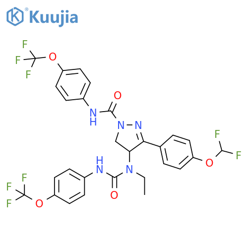 1H-Pyrazole-1-carboxamide,3-[4-(difluoromethoxy)phenyl]-4-[ethyl[[[4-(trifluoromethoxy)phenyl]amino]carbonyl]amino]-4,5-dihydro-N-[4-(trifluoromethoxy)phenyl]- structure